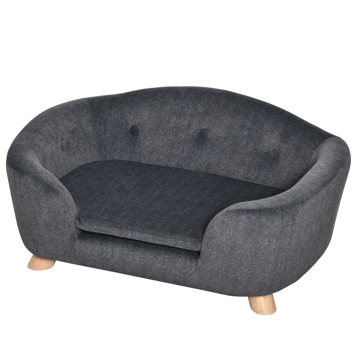  Haustiersofa Hundematte Hundebett Hundesofa Hundecouch Katzen Sofa mit Kissen Rückentasche Plüsch Schaumstoff Kiefernholz Dunkelgrau 70 x 47 x 30 cm