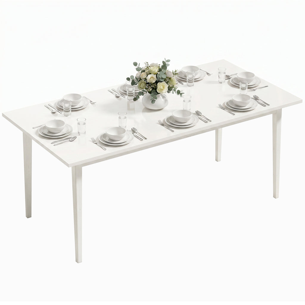 Esstisch für 8 Personen, Moderner Küchentisch mit Massivholzbeinen, 180 cm, Creme