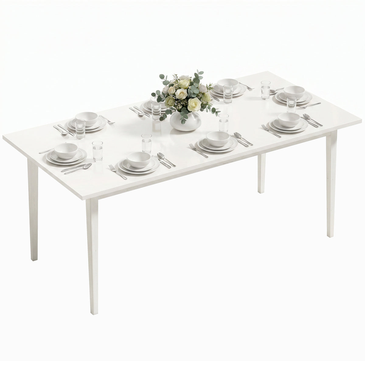 Esstisch für 8 Personen, Moderner Küchentisch mit Massivholzbeinen, 180 cm, Creme