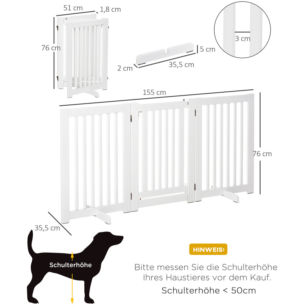 Freestanding Dog Gate, Foldable Pet Fence, Indoor Barrier, Stair Gate with Support Feet, 155 x 76 cm, White
