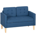 Zweisitzer-Sofa mit Stauraum, Knopfheftung, Kissen, Kautschukbaumholz, 117x62x78cm, Blau