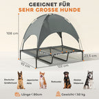 Erhöhtes Hundebett mit Baldachin, Haustierbett, Hundeliege outdoor mit Dach, Atmungsaktiv, Taftstoff für Camping Grau 122 x 92 x 108 cm