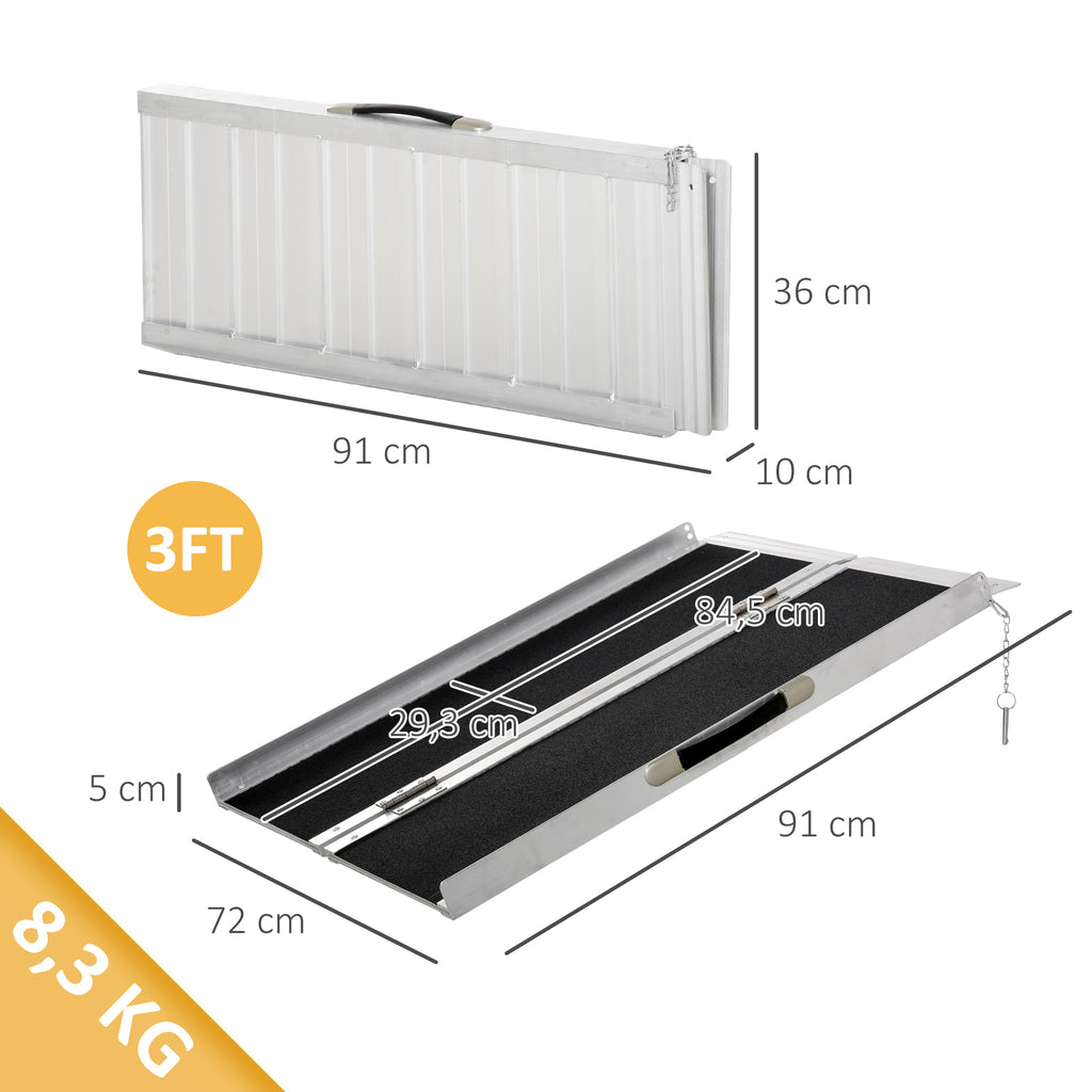 3FT Aluminium Double Folded Wheelchair Ramp Scooter Mobility W/ Carry Handle Lightweight