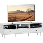TV-Kommode, TV-St?nder f¨¹r 75-Zoll-Bildschirme, 3 offene F?cher, 3 Schubladen, Spanplatte, Wei?