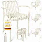 Gartenstühle 4er Set Stapelbare Terrassenstühle mit Lamelldesign Armlehnen, Ergonomisch Cremeweiß
