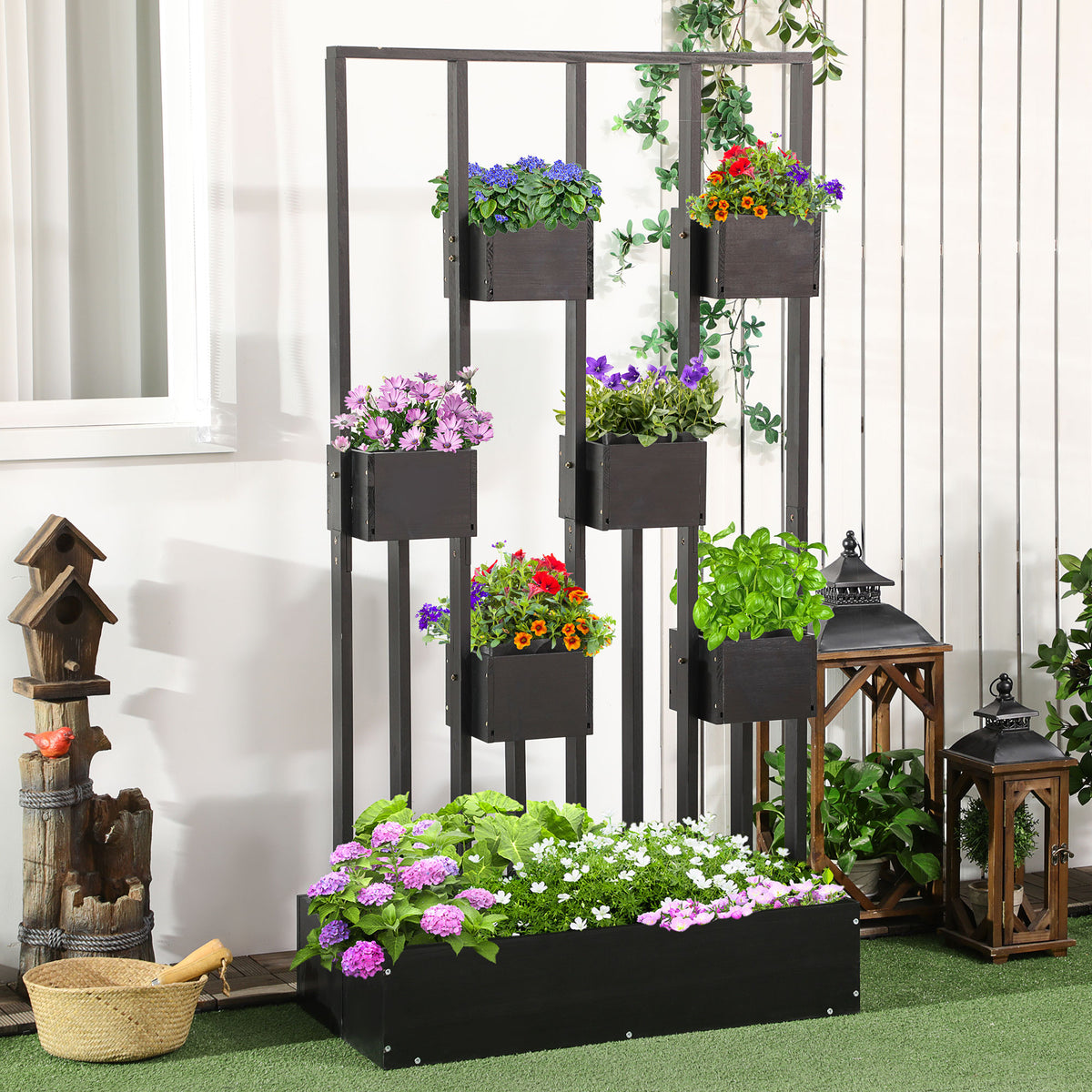 Pflanzkasten-Kombination, modulares Design, Standrahmen, Naturholz, schwarz, 90 x 45 x 170 cm