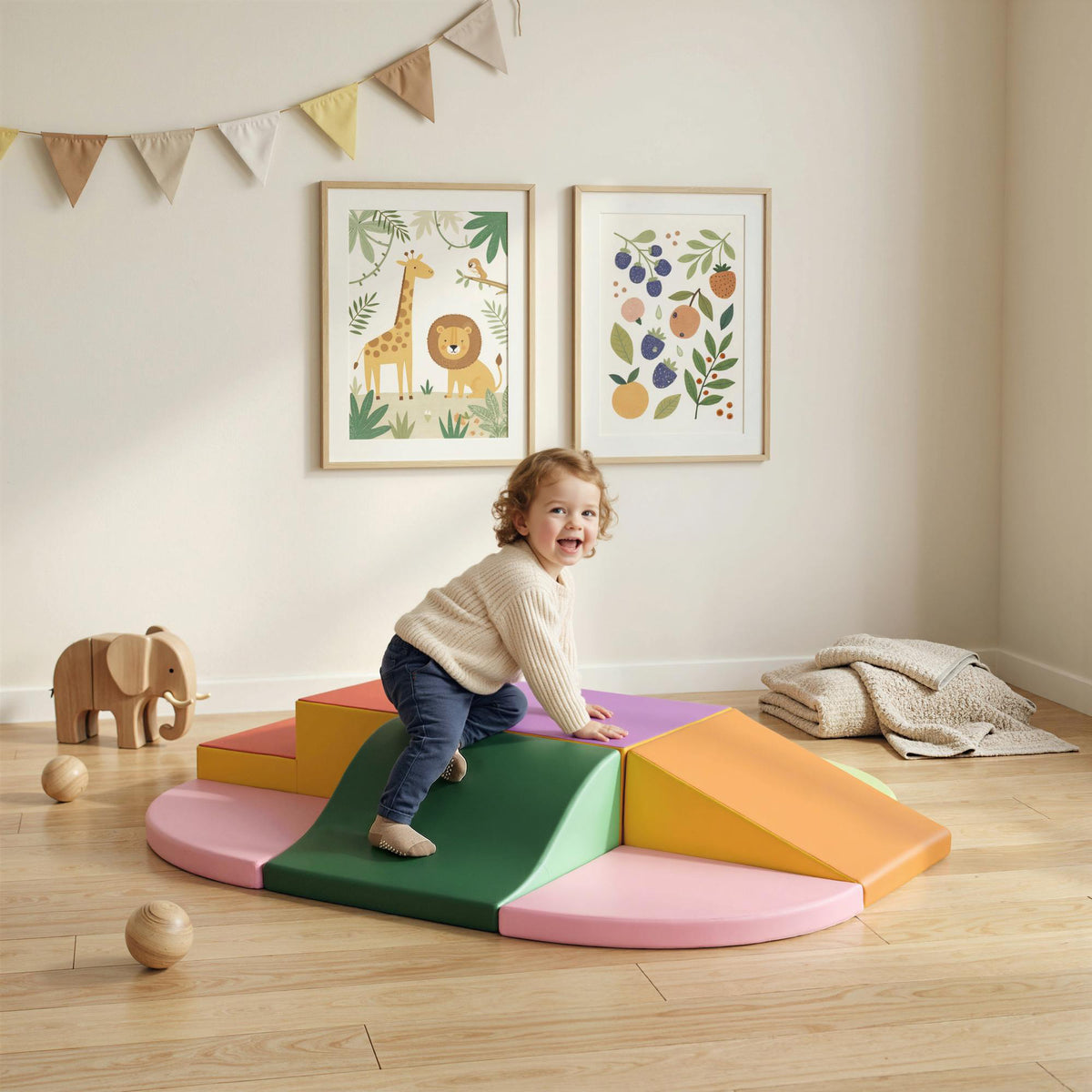Schaumstoff Bausteine 6-tlg. Softbausteine Modulare Kinder Bausteinset mit Kunstleder-Optik Klettverschlüsse Großbausteine Schaumstoff-Kletterblöcke Bauklötze für Kinder 1-3 Jahre Bunt