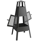 Feuerschale 41 x 40,5 x 97 Feuerstelle mit konischem Zugkamin Funkenschutz Kohlenstoffstahl Schwarz