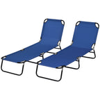 Set of Two Metal Frame Folding Sun Loungers - Blue