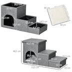 Hundetreppe 3 Stufen 40,5 cm Hoch Haustiertreppe mit Höhle Kissen Stauraum Katzentreppe für Kleine Hunde Hunderampe mit Waschbar Bezug Einstiegshilfe für Bett, Sofa, Couch und Auto Hellgrau