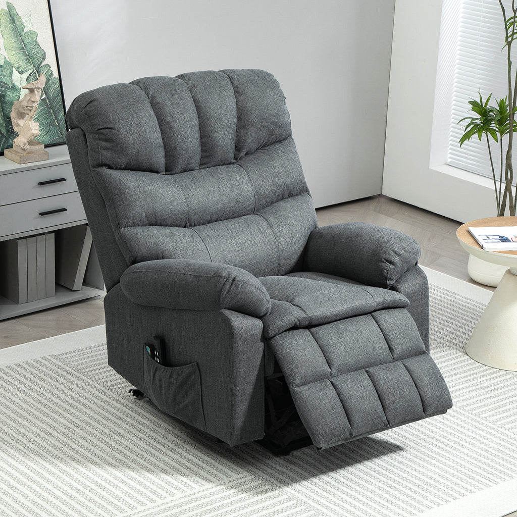 Aufstehsessel, elektrischer Liegesessel mit Massagefunktion, Polstersessel mit Aufstehfunktion, Metall, Stoff, Grau