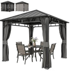 Pavillon 3 x 3 m Wasserdicht Stabil Winterfest Gartenpavillon mit Seitenteile, Netze, Haken Hardtop Dunkelgrau