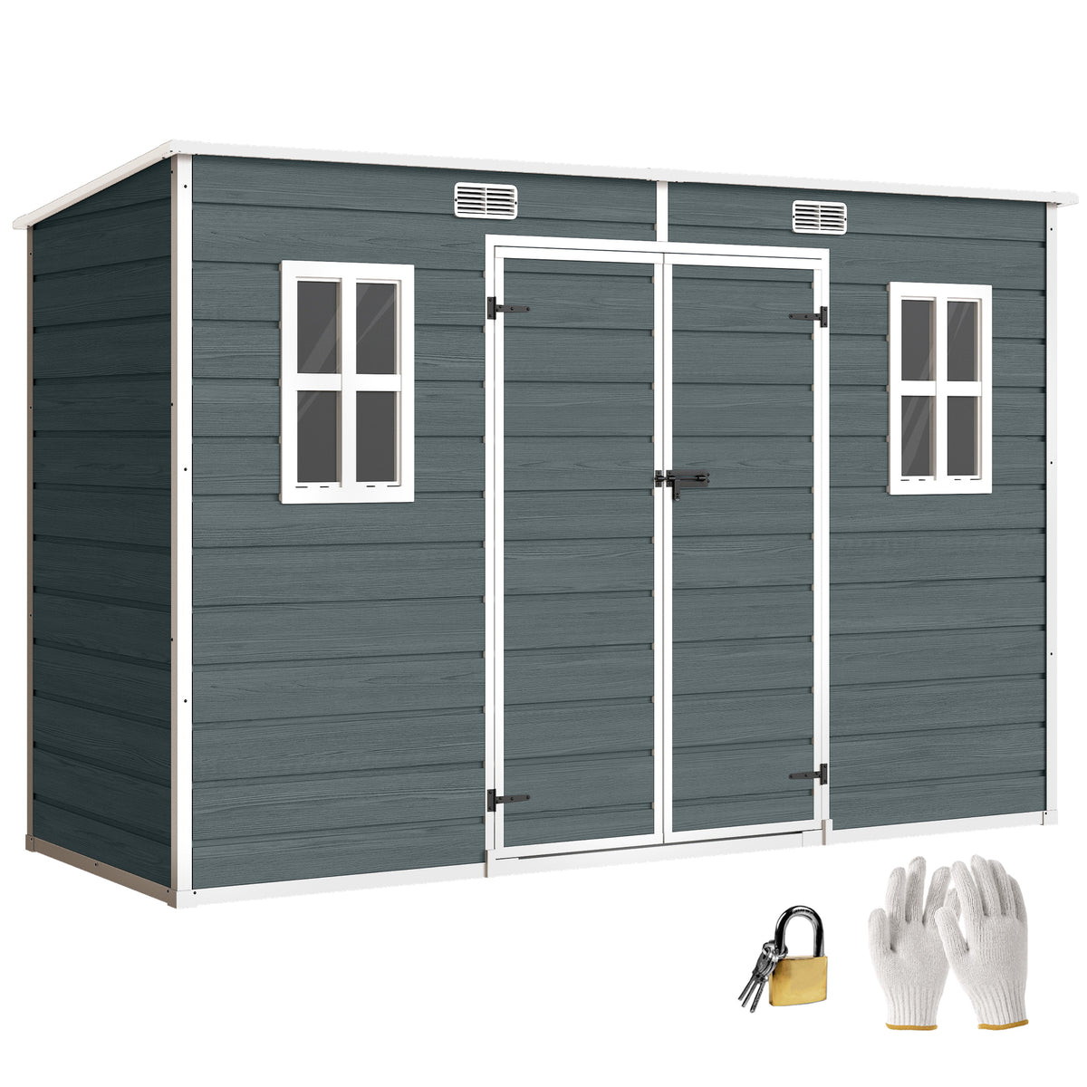 Gerätehaus 3,2m², Geräteschuppen mit Pultdach, 303x123x197cm mit Fenster Abschließbar Tür Belüftungsöffnung Boden