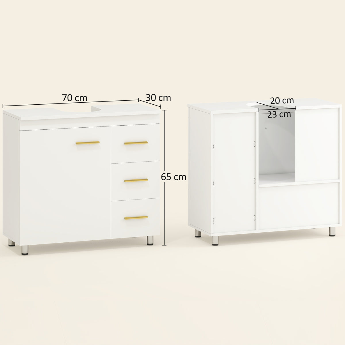 Badezimmer-Unterschrank, 3-stufiges Design, MDF, Spanplatte, Wei?