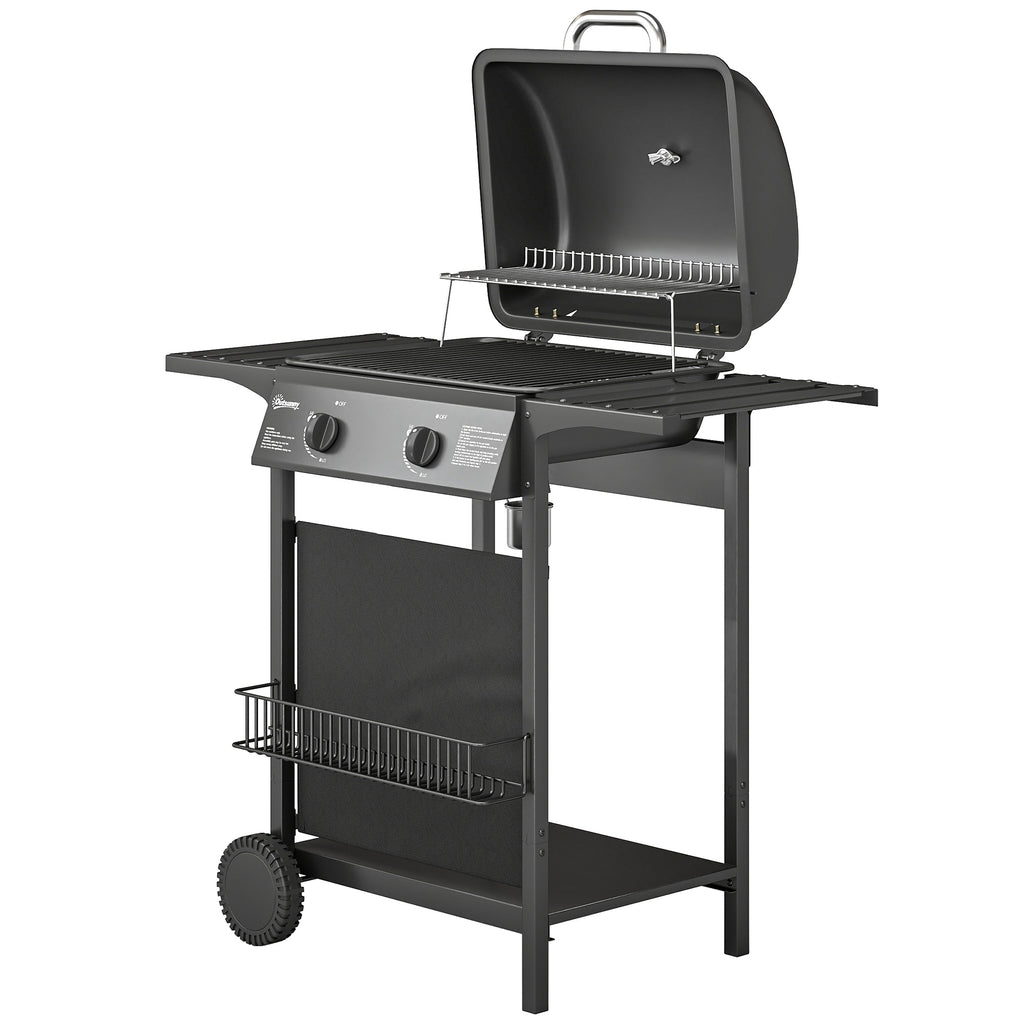 Gasgrill 5 KW 2 Brenner BBQ Grillwagen Edelstahl inkl Seitentisch Unterkorb Frontabdeckung Thermometer Emaille-Grillrost