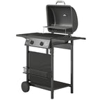 Gasgrill 5 KW 2 Brenner BBQ Grillwagen Edelstahl inkl Seitentisch Unterkorb Frontabdeckung Thermometer Emaille-Grillrost