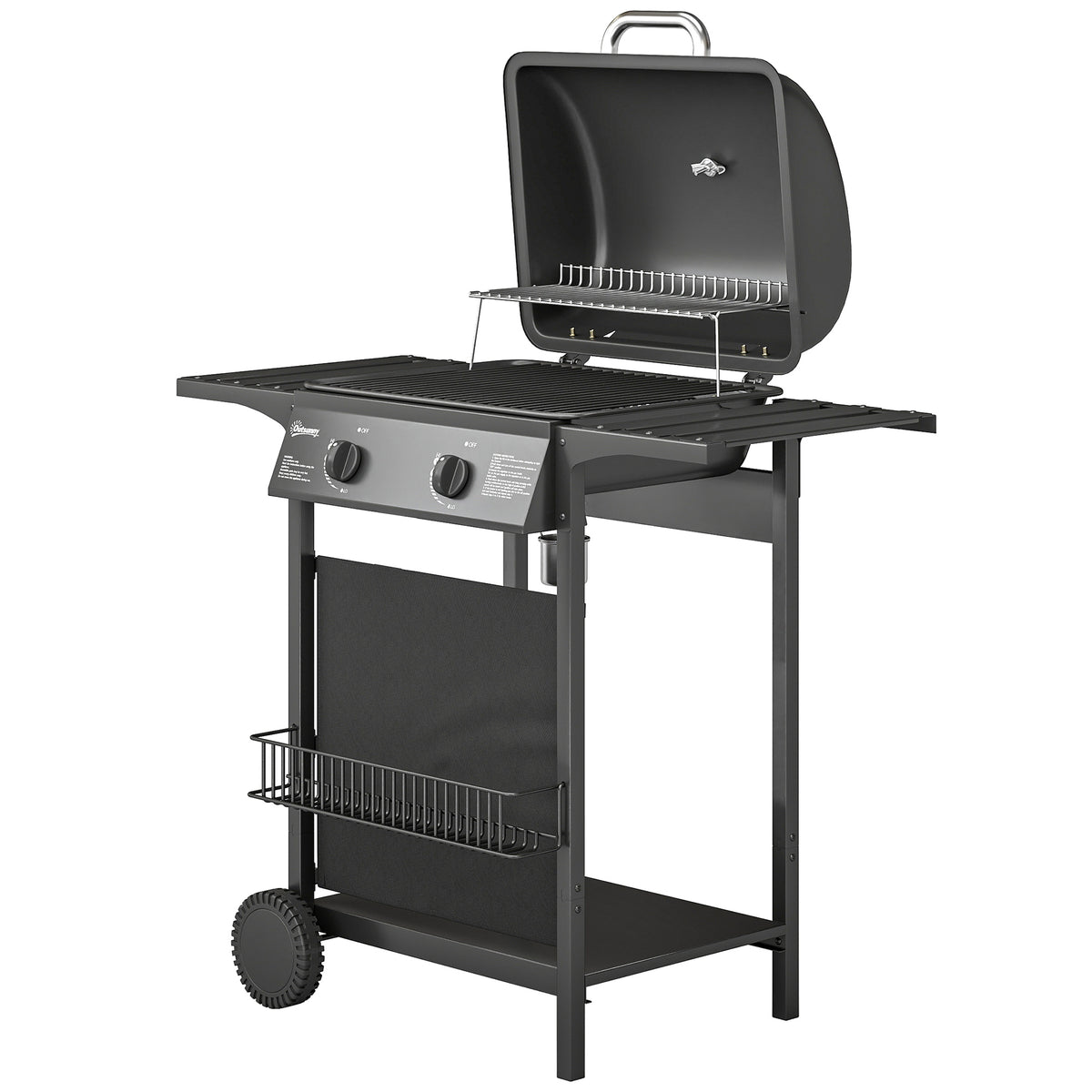 Gasgrill 5 KW 2 Brenner BBQ Grillwagen Edelstahl inkl Seitentisch Unterkorb Frontabdeckung Thermometer Emaille-Grillrost