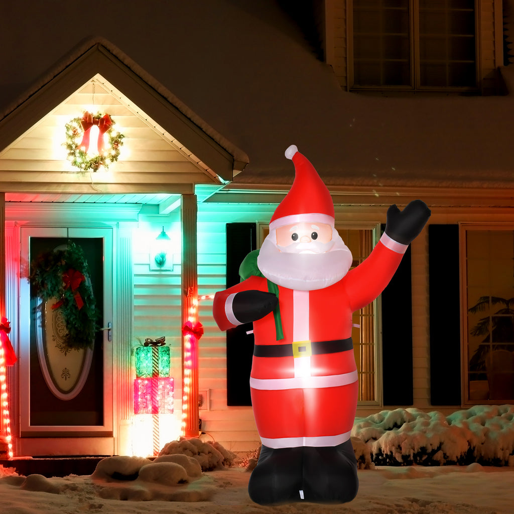 Weihnachtsmann, 2,40 m groß, mit LED-Beleuchtung, selbstaufblasende Gartendeko
