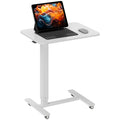 Height Adjustable Standing Desk, Pneumatic Sit Stand Desk for Laptop, Mobile Overbed Table with Wheels for Home Office, White