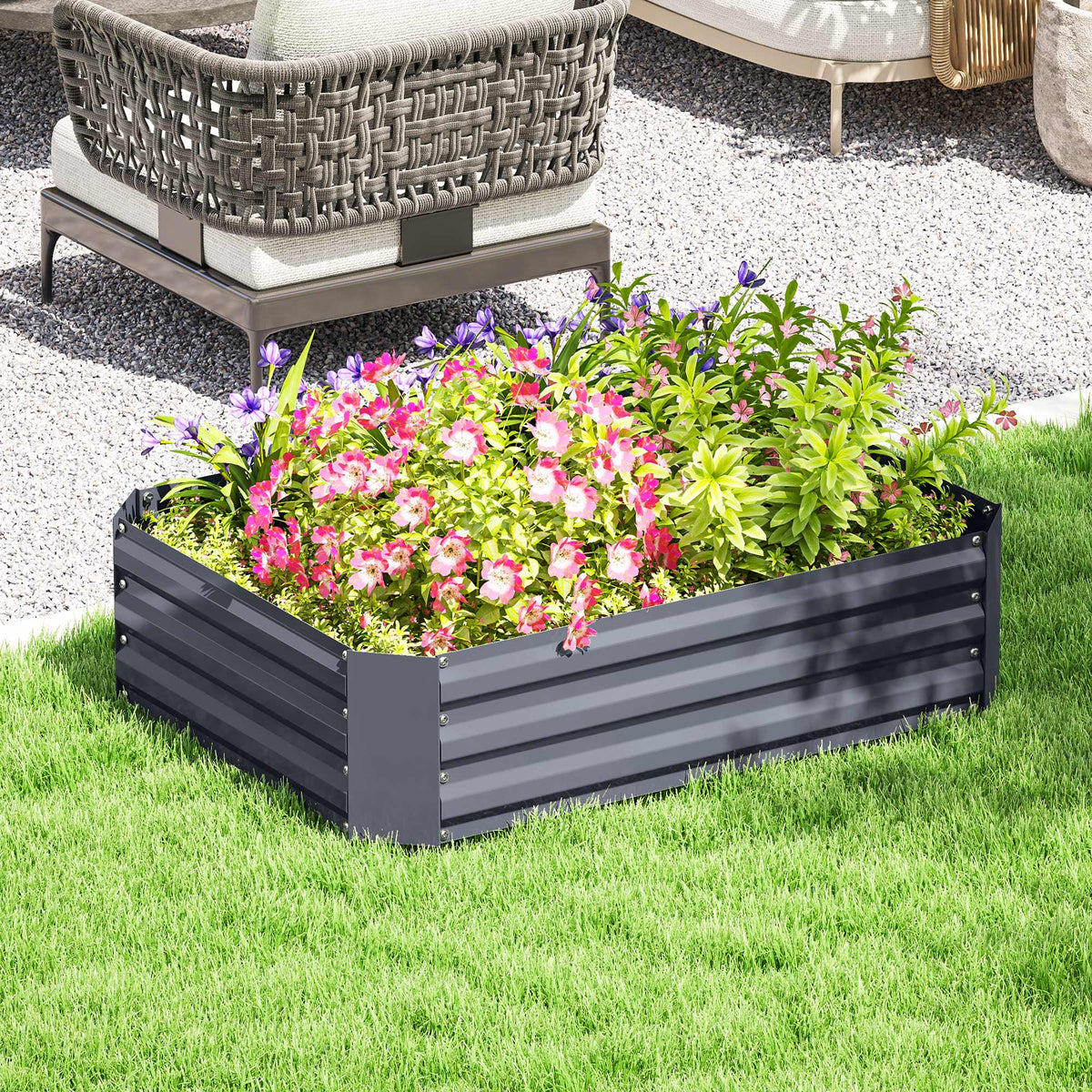 Hochbeet aus verzinktem Stahl, Gartenbeet, Pflanzkasten f¨¹r Garten, Blumenkasten, 120 x 90 x 30 cm, Dunkelgrau