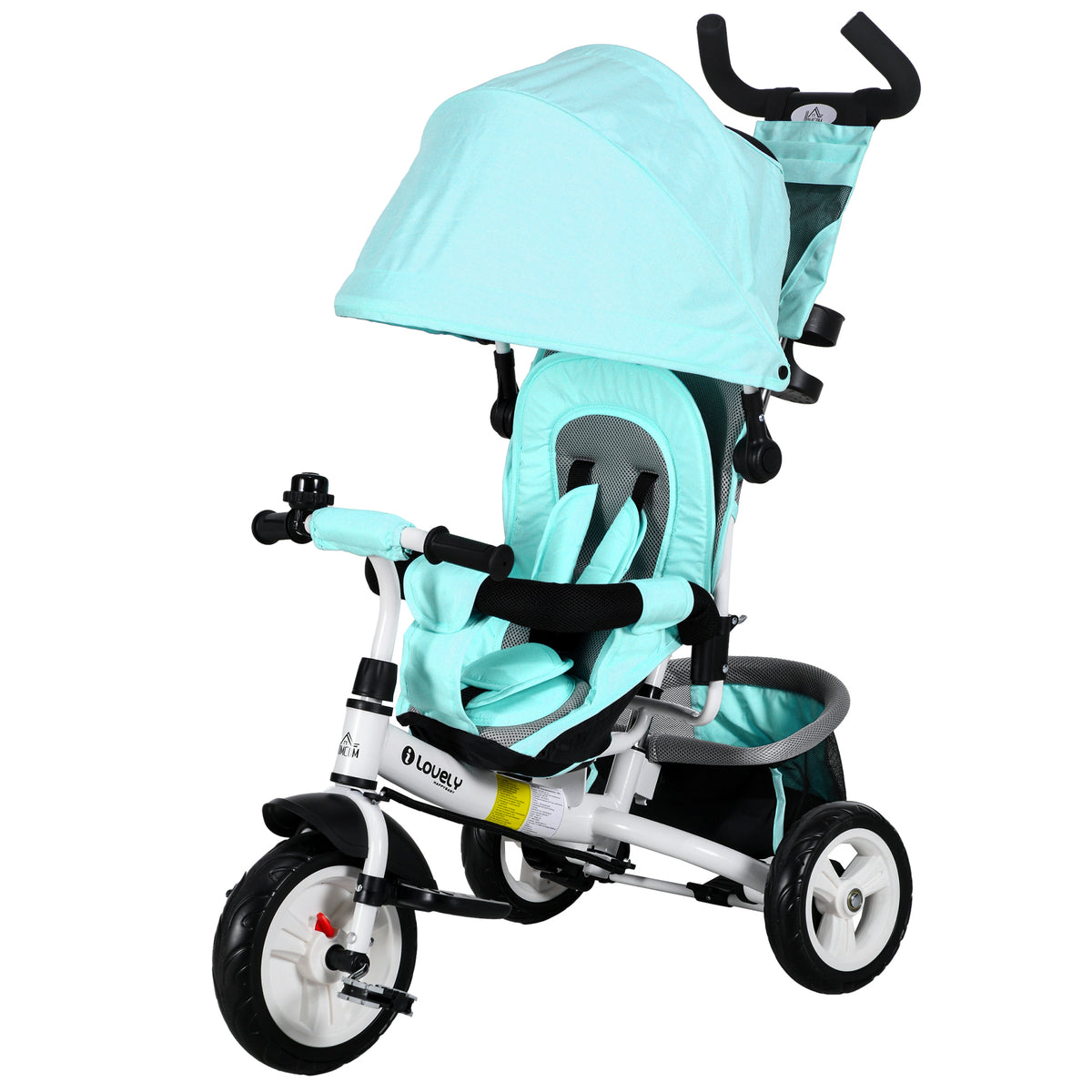 6 in 1 Kids Trike with Parent Handle, Canopy, 5-point Seat Belt, Storage, Footrest, Brake, for 1-5 Years, Green