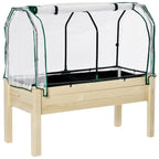 Raised Garden Bed Outdoor Elevated Wood Planter Box w/ PE Cover, Natural