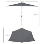 3(m) Half Parasol, Semi Round Umbrella with Metal Frame, Crank Handle for Balcony, Garden, Grey