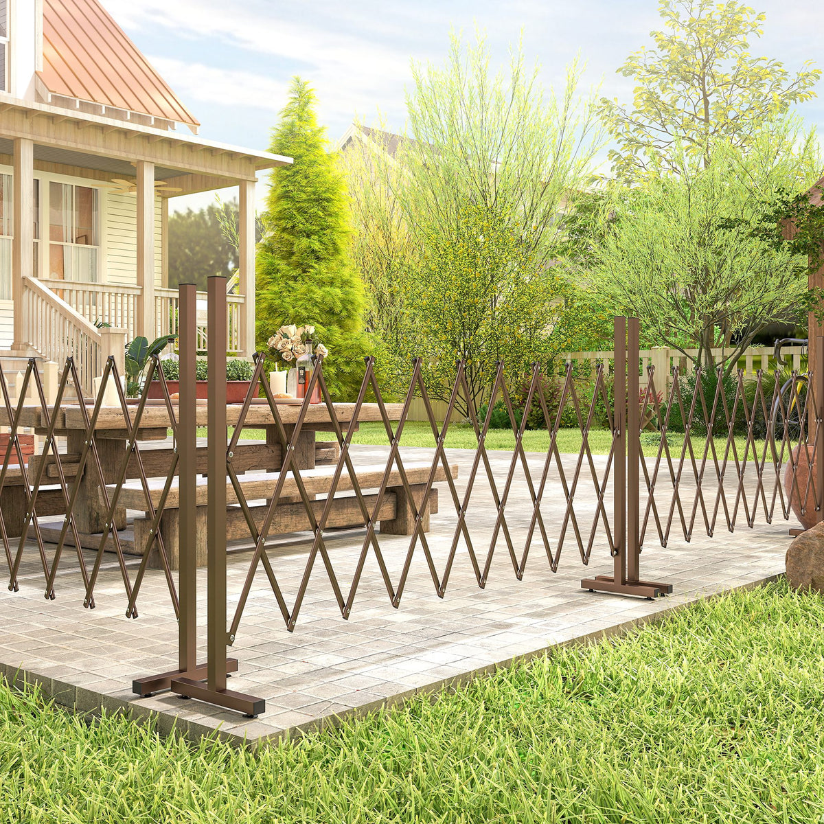 Expanding Trellis Fence, Freestanding Movable Fence, Foldable Garden Screen Panel, 250 x 103.5 cm, Dark Brown