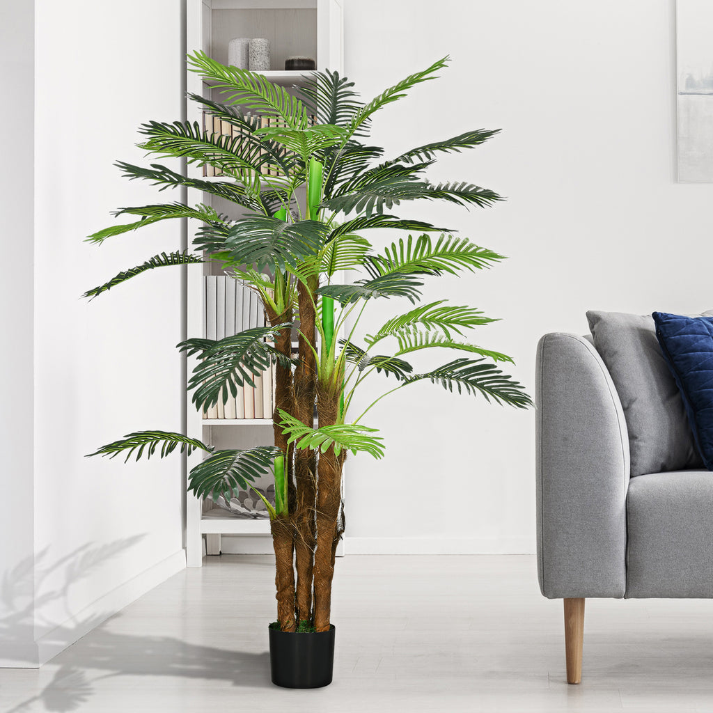 K¨¹nstliche Palme, 1,6 m, realistische Zweige, Dekorationspflanze, Kunststoff, mit Topf, Braun+Gr¨¹n
