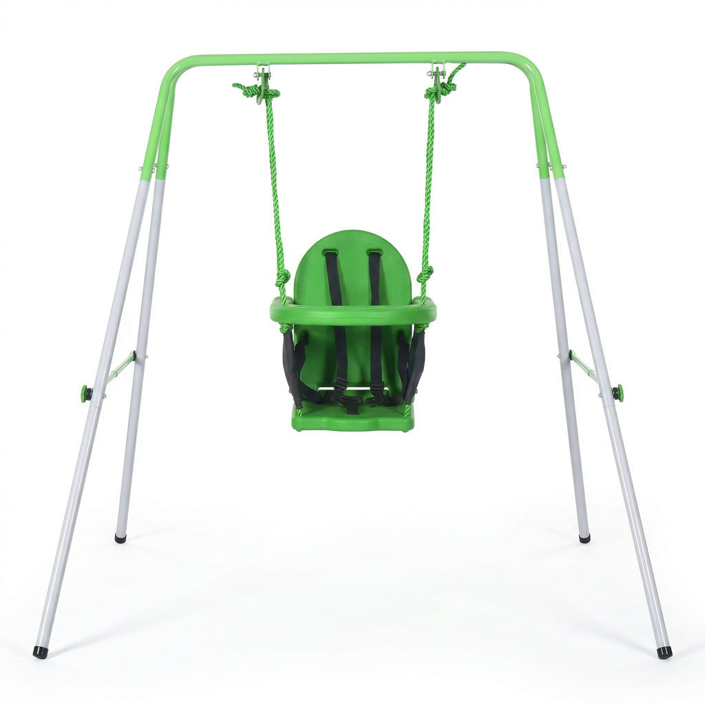 Kids Swing, Steel Nursery Swing, with Seatbelt, High Support Back, Front Guard, for Ages 6-36 Months - Green