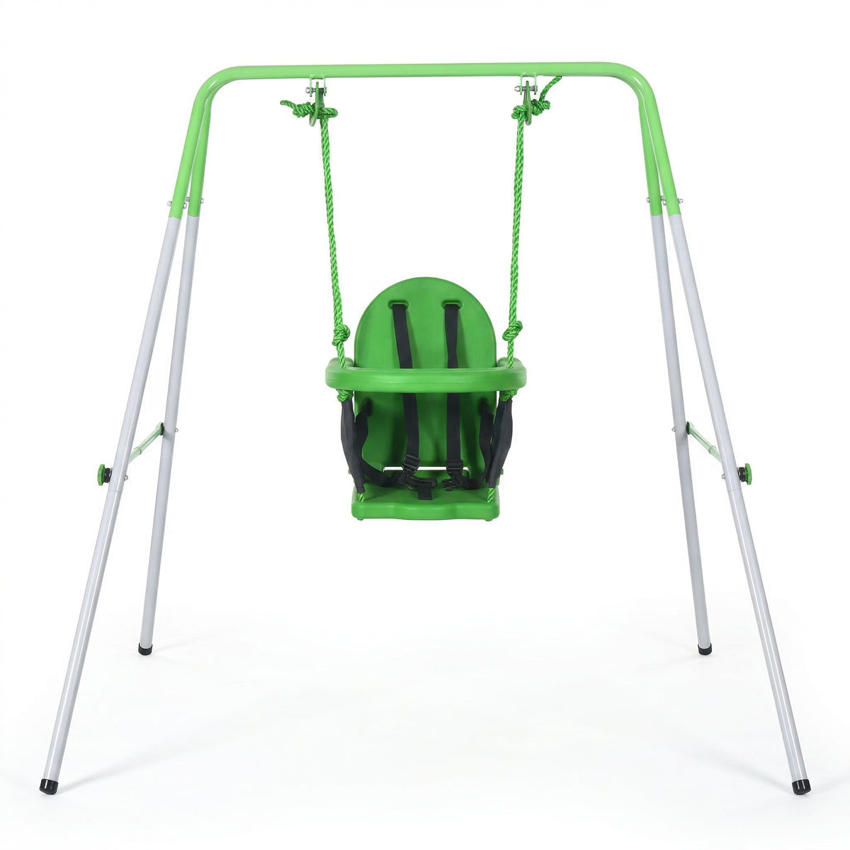 Kids Swing, Steel Nursery Swing, with Seatbelt, High Support Back, Front Guard, for Ages 6-36 Months - Green