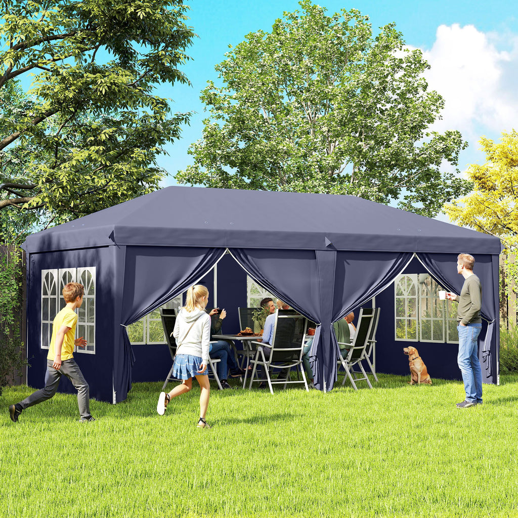 Faltpavillon 6 x 3 m, abnehmbare Seitenw?nde, gro?e Fenster, Rei?verschlusst¨¹ren, Stahlrahmen, Blau
