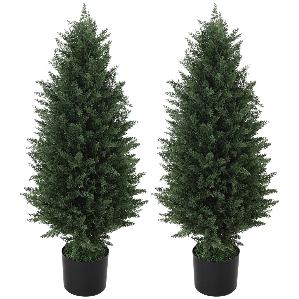 2er-Set K¨¹nstliche Zypressen, Kunstb?ume mit 831 Bl?ttern, mit Zementtopf, UV-best?ndig, Kunstpflanze, 90 cm, Gr¨¹n