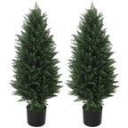 2er-Set K¨¹nstliche Zypressen, Kunstb?ume mit 831 Bl?ttern, mit Zementtopf, UV-best?ndig, Kunstpflanze, 90 cm, Gr¨¹n