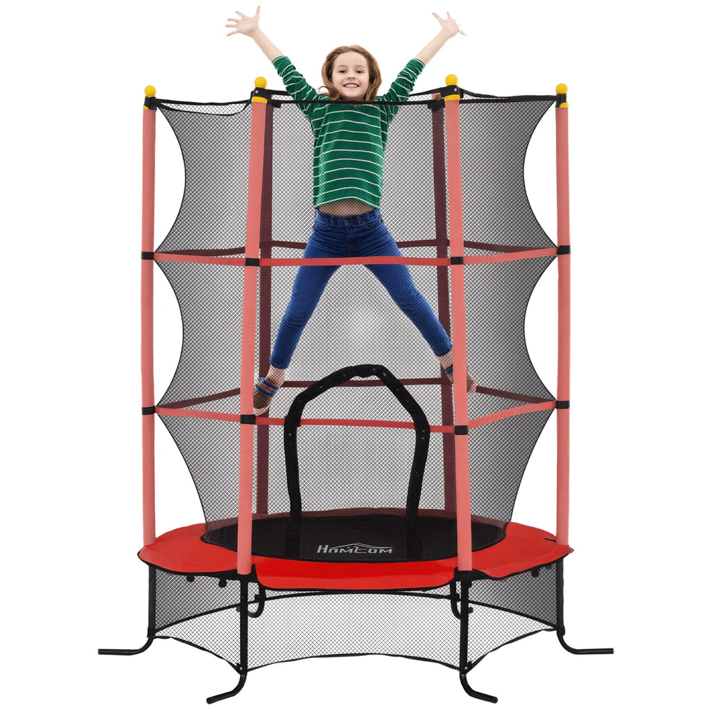 Trampolin f¨¹r Kinder, ?163 cm, mit Sicherheitsnetz, f¨¹r drinnen und drau?en, Belastung bis 50 kg, Stahl, Kunststoff, Rot