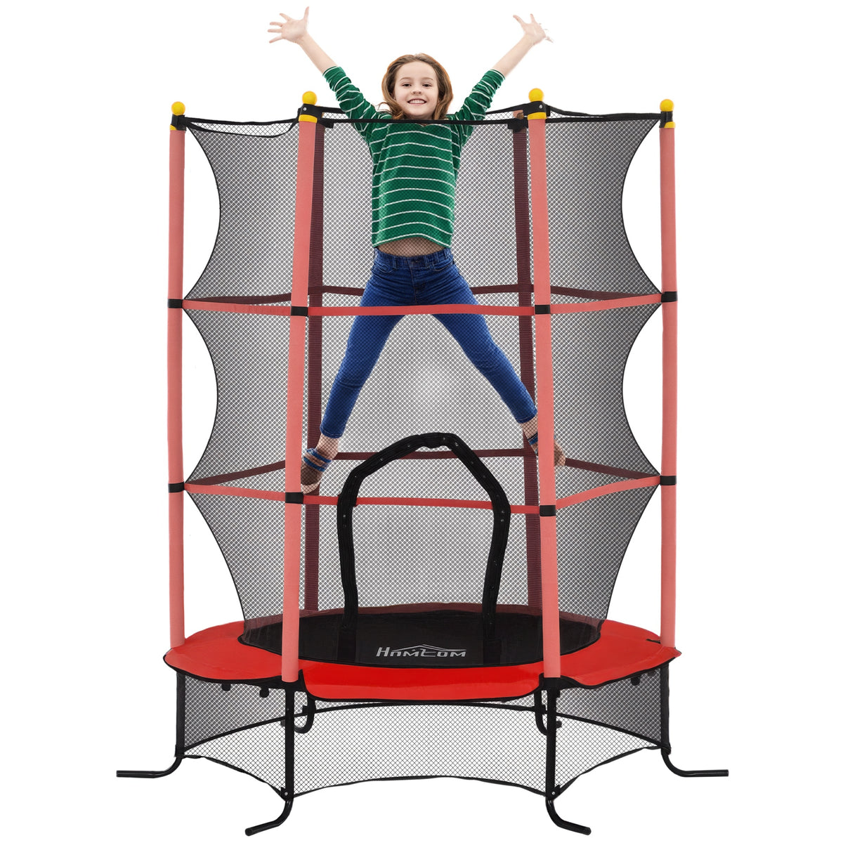 Trampolin f¨¹r Kinder, ?163 cm, mit Sicherheitsnetz, f¨¹r drinnen und drau?en, Belastung bis 50 kg, Stahl, Kunststoff, Rot