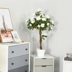 Artificial Plants White Rose Floral in Pot, Fake Plants for Home Indoor Decor, 90cm