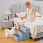  Hundetreppe 3 Stufen 38 cm Hoch Haustiertreppe für kleine bis mittelgroße Hunde Katzentreppe Hunderampe Einstiegshilfe für Bett, Sofa, Couch und Auto Grau