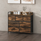 Kommode, Sideboard mit 7 Stoffschubladen, Industrial Design, Stahlrahmen, 98x29x85cm, Braun/Schwarz