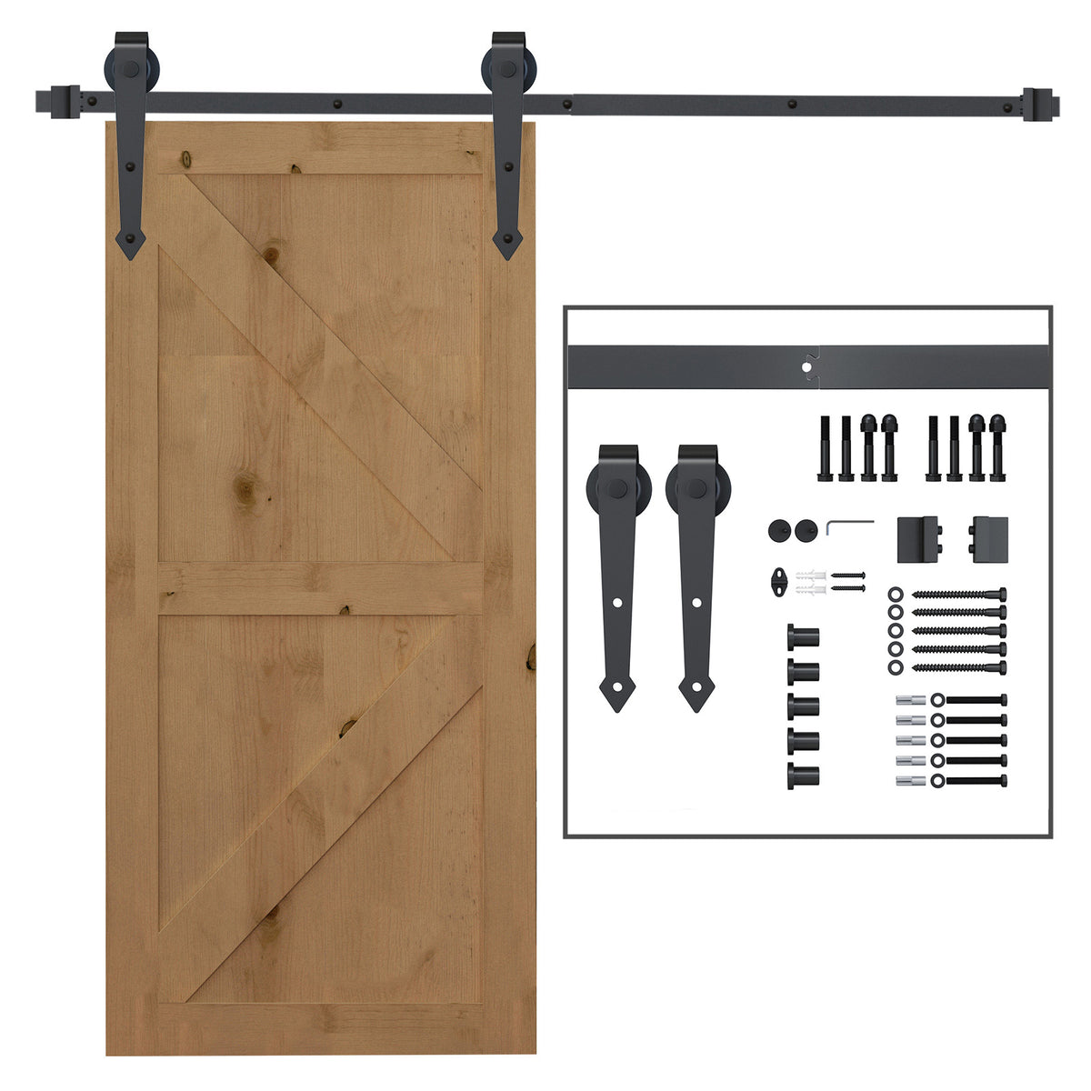 6.6FT/200cm Black Sliding Door Kit for Single Barn Door, Antique Sliding Barn Door Hardware Kit with J Shape Hanger