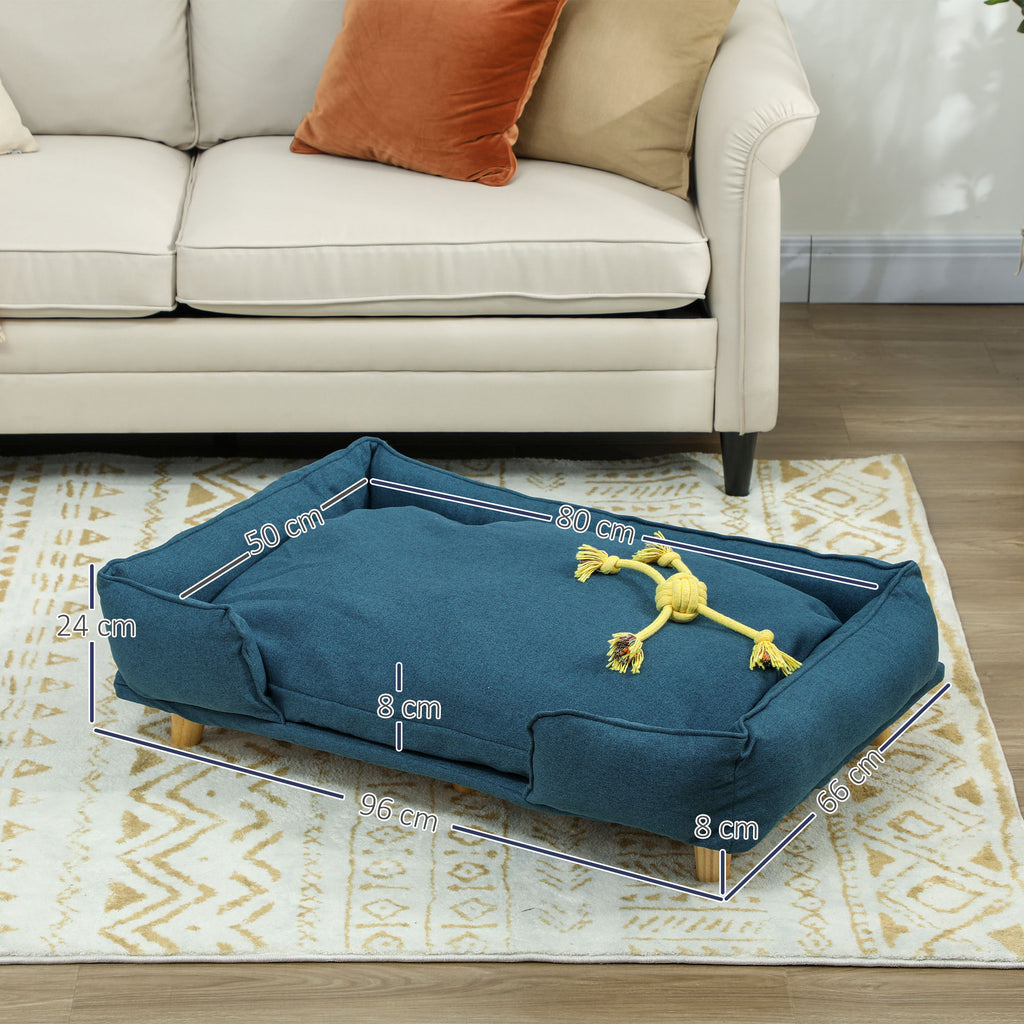 Hundesofa, Haustiersofa, Haustierbett, abnehmbares u. waschbares Polster, Natur+ Dunkelblau