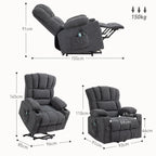 Elektrischer Power Lift Aufsteh-Sessel mit Massage- und W?rmefunktion, USB-Anschl¨¹ssen, Becherhaltern, Dunkelgrau