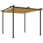 3 x 3 m Garten-Pergola mit verstellbarem Dach, Metallrahmen, UPF30+ Schutz, Sonnendach für Veranda, Terrasse, Beige