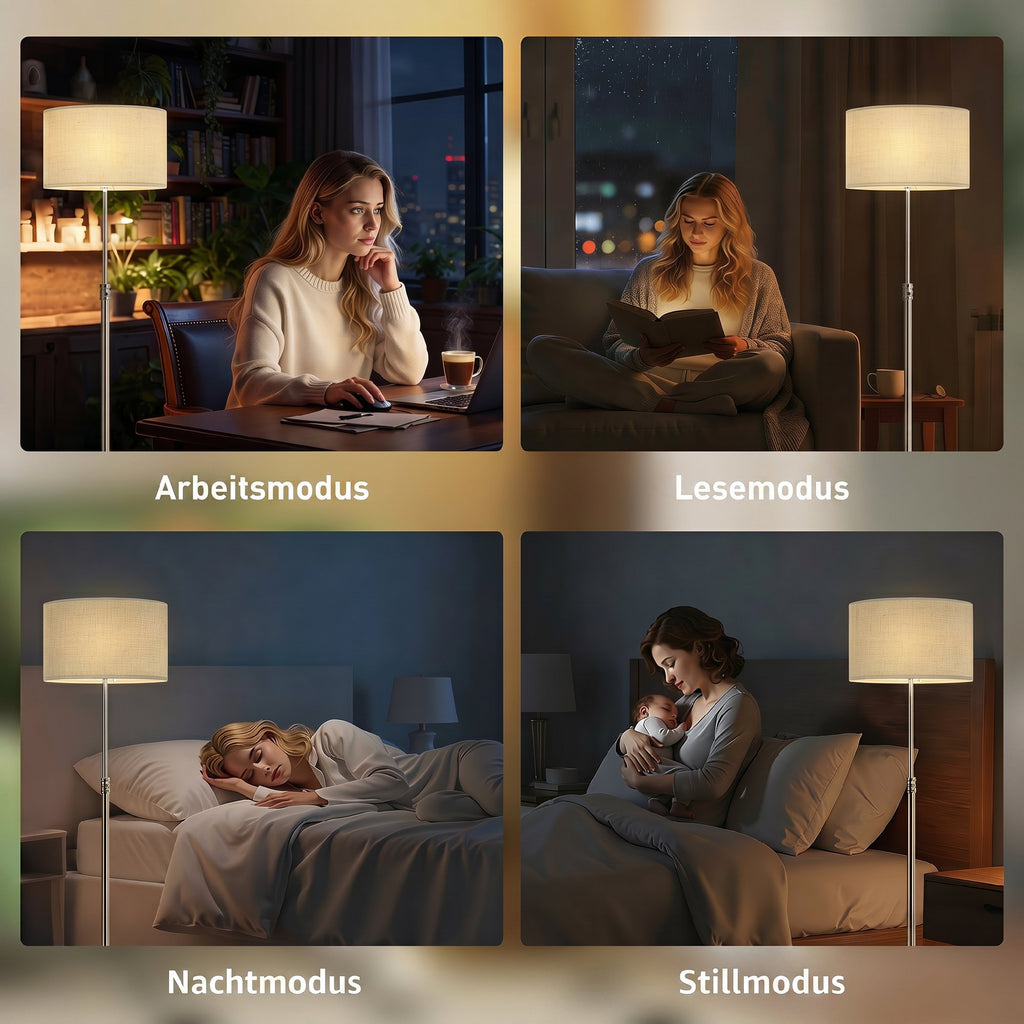 Stehlampe Dimmbar mit Leinenschirm E27 Höhenverstellbar Beige
