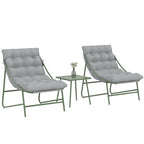 Balkonmöbel Set 3 teilig Gartenmöbel Set mit Tisch Kissen Stahlgestell verstellbar Fußpads Hellgrau