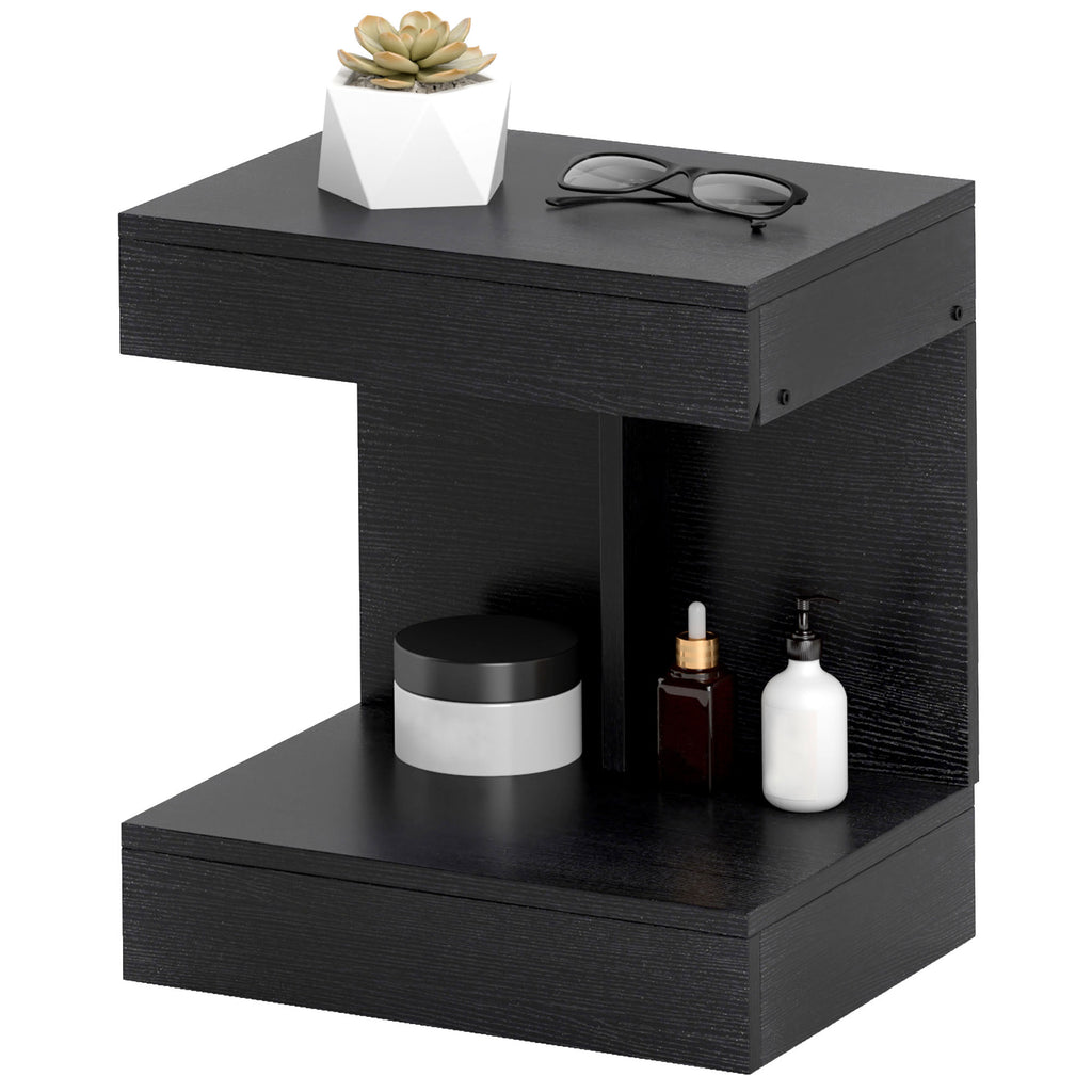 Nachttisch, Beistelltisch mit Schublade und Ablagefach, Moderner Sofatisch mit Regal f¨¹r verschiedene R?ume, Schwarz