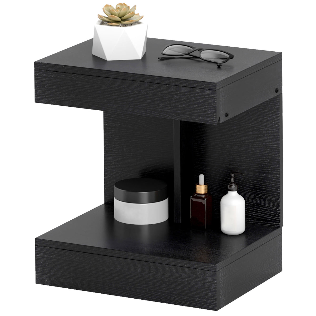 Nachttisch, Beistelltisch mit Schublade und Ablagefach, Moderner Sofatisch mit Regal f¨¹r verschiedene R?ume, Schwarz