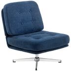 Drehbarer Akzentstuhl, gepolsterter Lesesessel mit Chenille, breitem Sitz, Federkissen und Metallbeinen, Dunkelblau