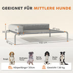 Hundeliege Outdoor, Erh?htes Hundebett f¨¹r Mittelgro?e Hunde, mit L-f?rmige Kissen 110x75x30cm, Hellgrau