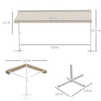 Standmarkise Markise 4,5 x 3,4m Terrassenüberdachung Gartenmarkise mit Faltarm Kurbel Terrasse Creme Alu Metall